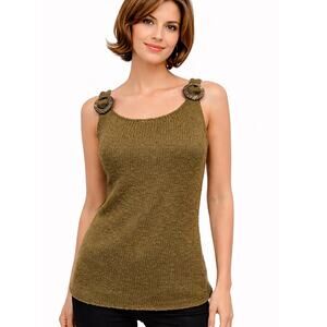 Kenar Sleeveless Knit Tank Top Women S Wood Tone Rings Embellishment Brown